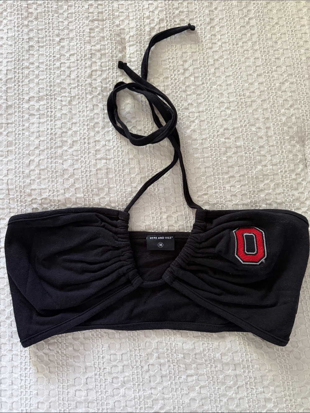 Black OSU Ruched Halter Bandeau Top